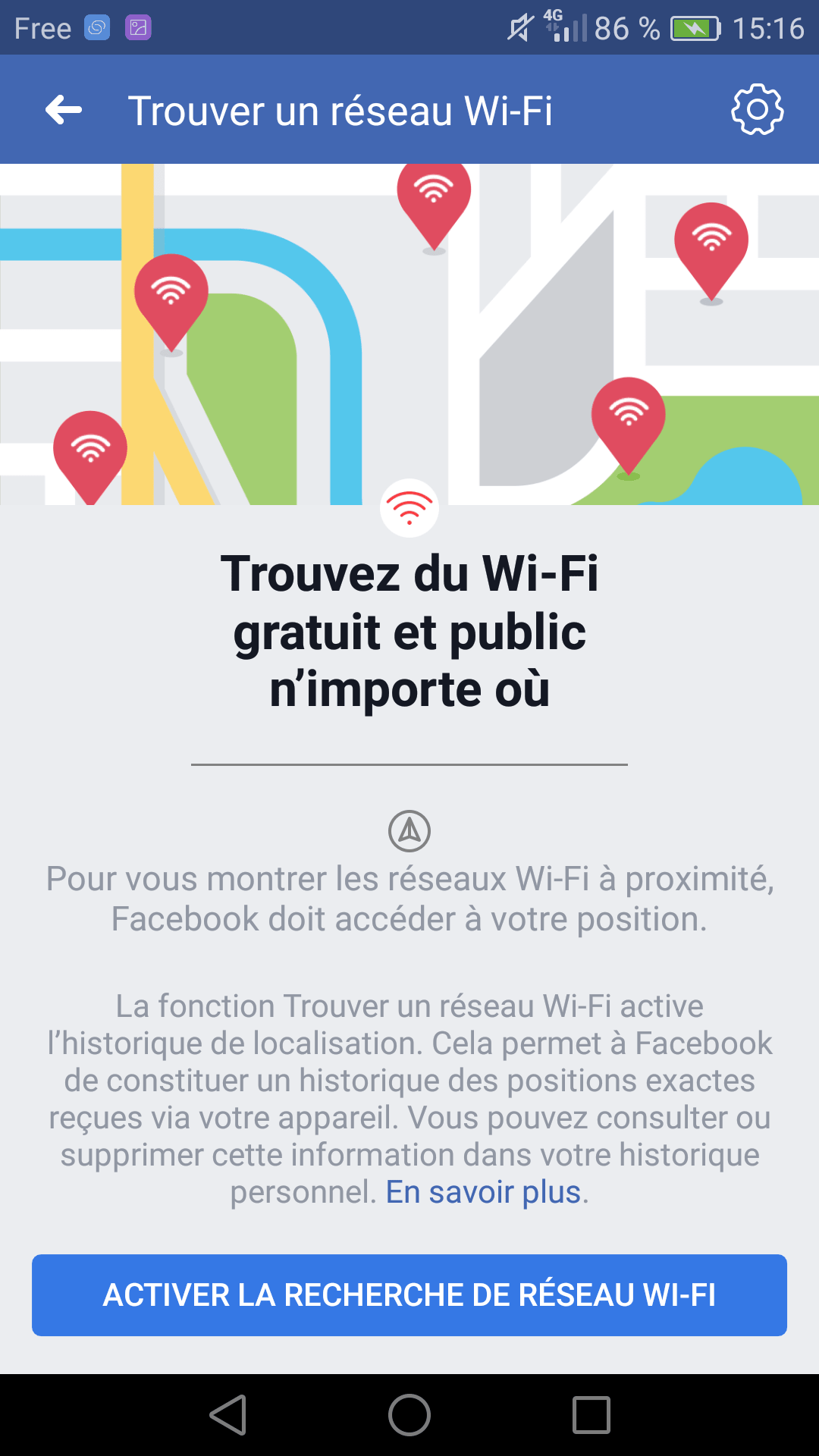 Trouver WiFi gratuit avec Facebook