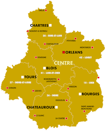 Orléans, Bourges, Chateauroux, Tours, Chartres